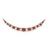 ANTIQUE RUBY AND DIAMOND CRESCENT MOON BROOCH, 19TH CENTURY mounted in yellow gold, designed as a