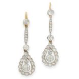 PAIR OF DIAMOND EARRINGS, EARLY 20TH CENTURY each of pendent design, each set with two graduated old