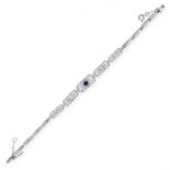 SAPPHIRE AND DIAMOND BRACELET in 18ct white gold, formed of rounded rectangular links, set with a