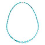 TURQUOISE, DIAMOND AND BLACK DIAMOND NECKLACE comprising of a single row of polished turquoise beads