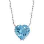 AQUAMARINE PENDANT NECKLACE comprising of a heart cut aquamarine of 3.80 carats on fine link