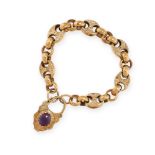 ANTIQUE AMETHYST PADLOCK BRACELET, 19TH CENTURY in yellow gold, the bracelet formed of engraved