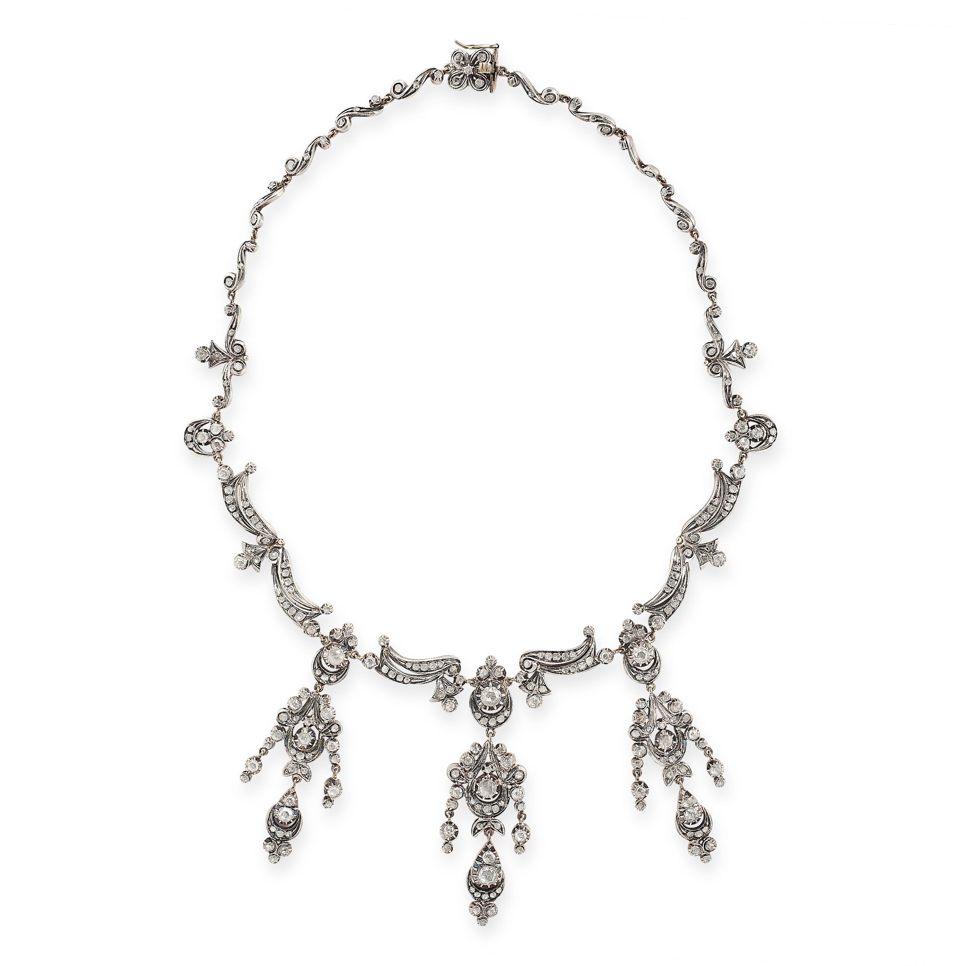 FINE ANTIQUE DIAMOND NECKLACE, EARLY 19TH CENTURY mounted in yellow gold and silver, formed of