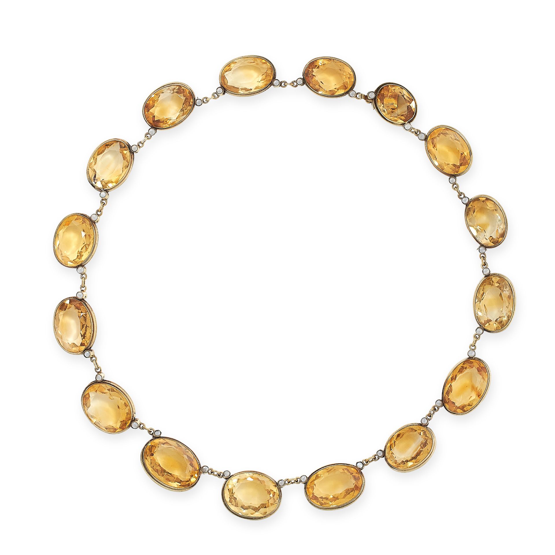 CITRINE RIVIERE NECKLACE comprising of a row of sixteen graduated oval cut citrines, 42.0cm, 55.8g.