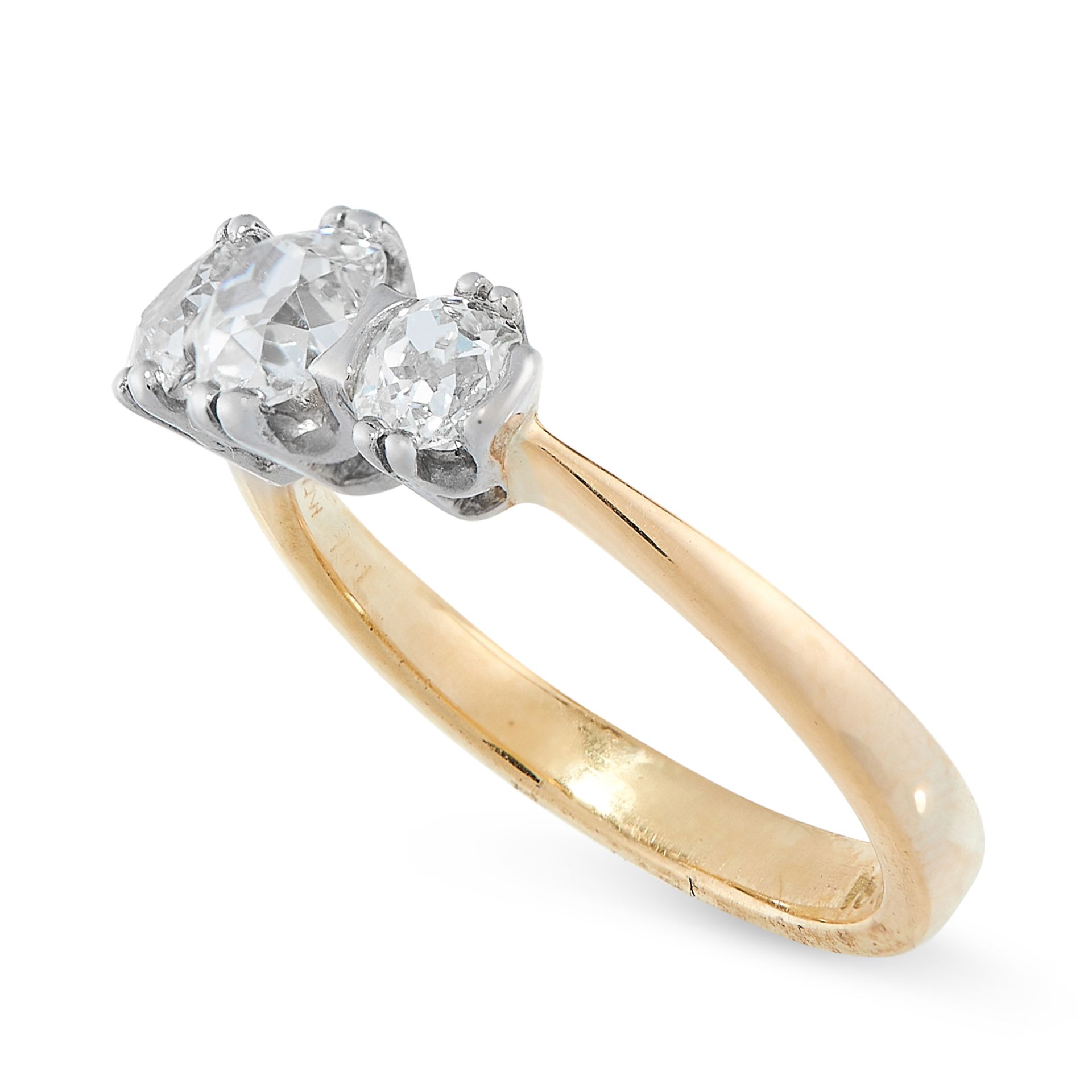 DIAMOND THREE STONE RING in 18ct gold and platinum, set with three old cut diamonds all totalling - Image 2 of 2