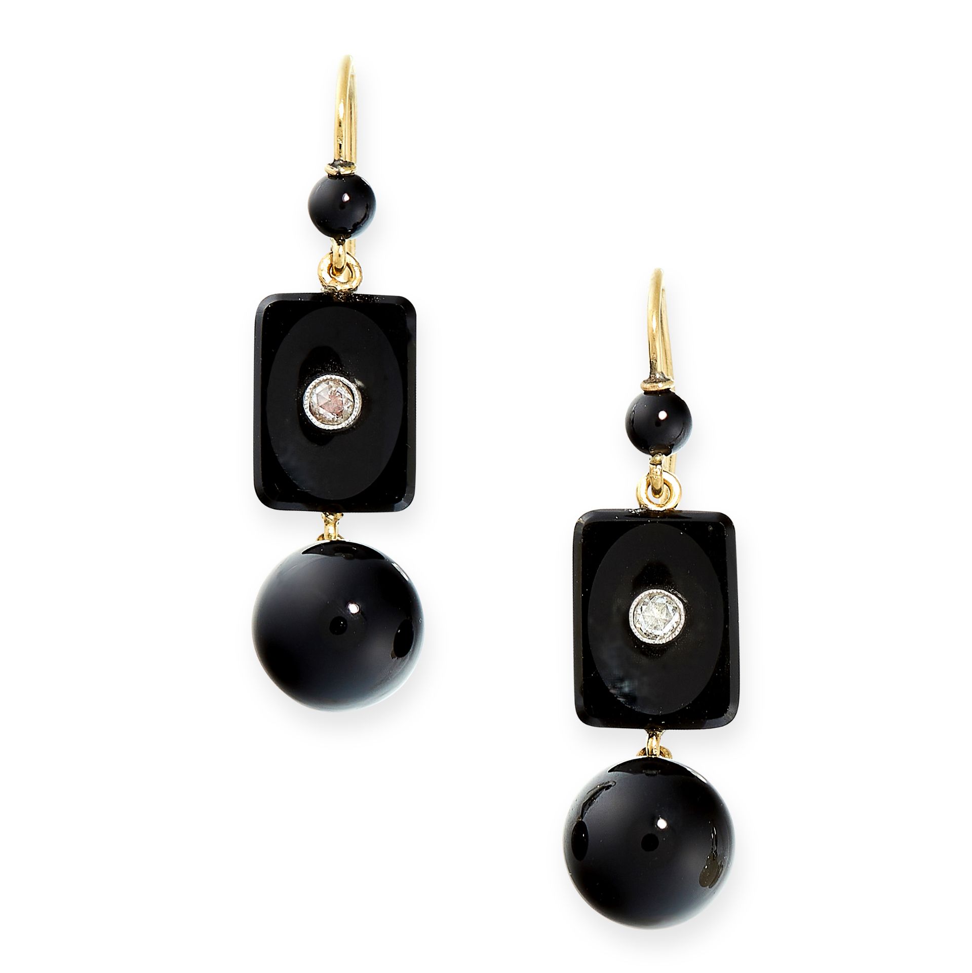 PAIR OF ANTIQUE ONYX AND DIAMOND EARRINGS, EARLY 20TH CENTURY each set with two polished onyx