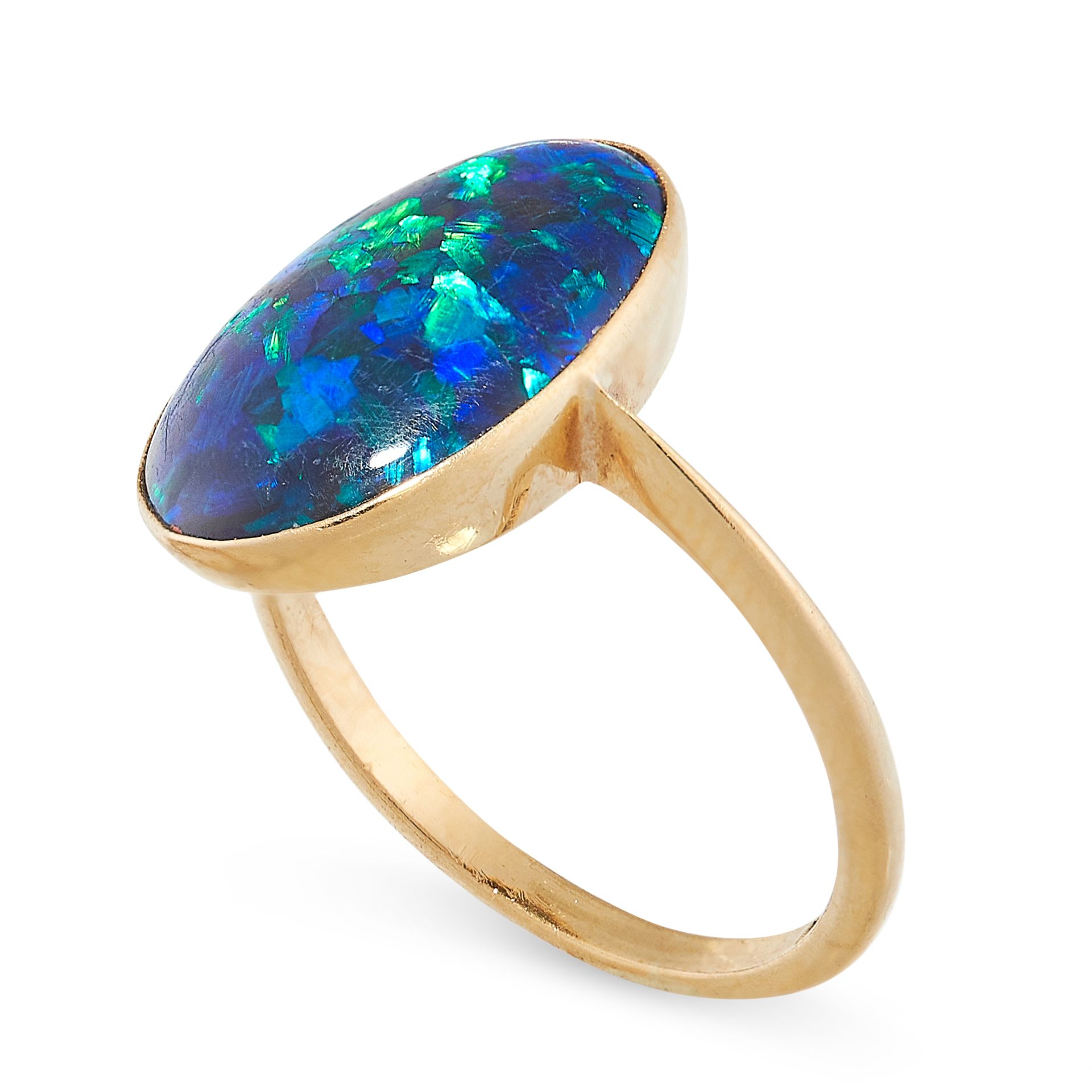 BLACK OPAL RING in 18ct yellow gold, set with a black opal cabochon of 3.54 carats, J.A maker’s - Image 2 of 2