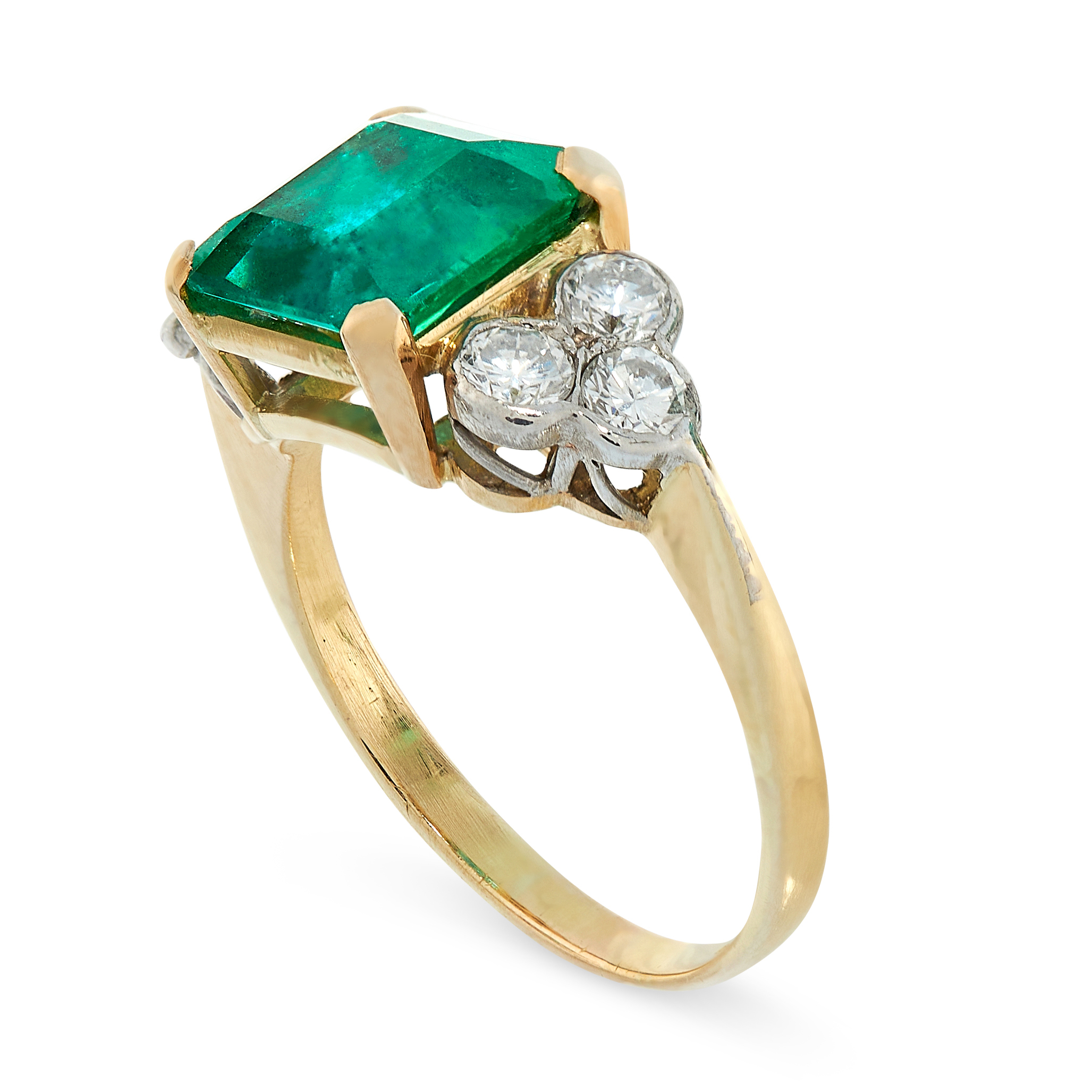 EMERALD AND DIAMOND RING comprising of a square emerald cut emerald of 2.50 carats between trios - Image 2 of 2