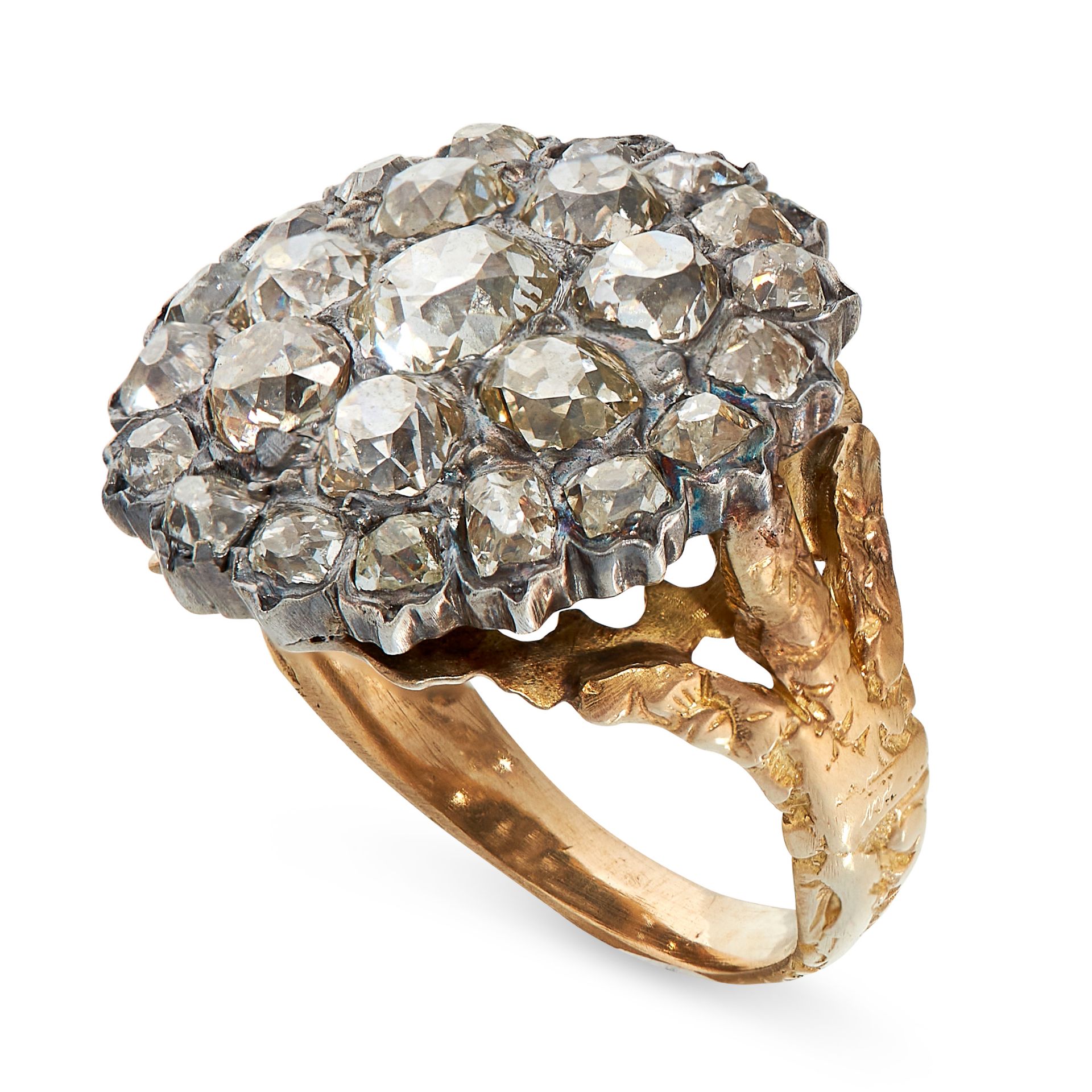 ANTIQUE DIAMOND RING in yellow gold and silver, in cluster form set with old cut diamonds, all - Image 2 of 2