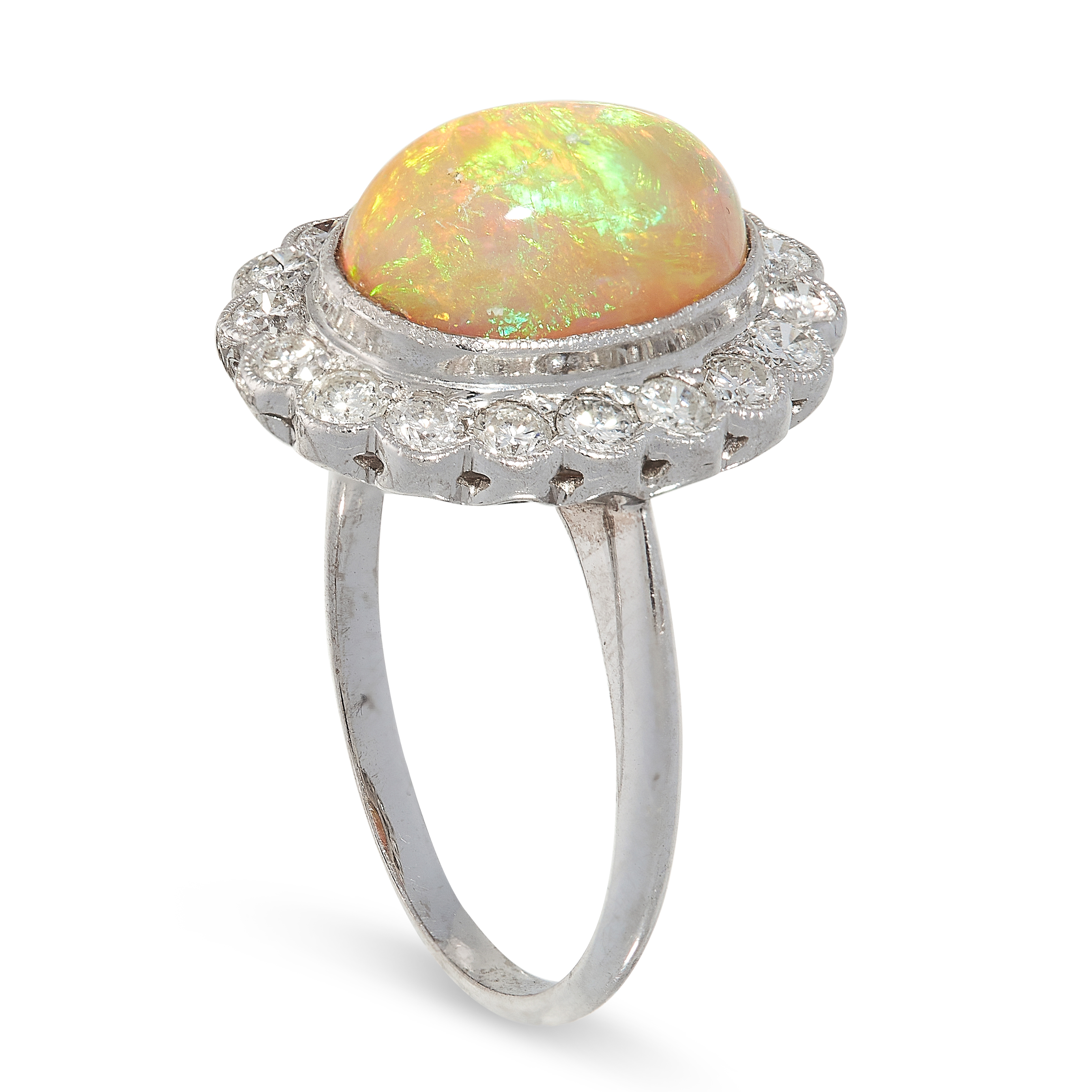 OPAL AND DIAMOND RING comprising of a cabochon opal of 2.96 carats in a border of round cut - Image 2 of 2