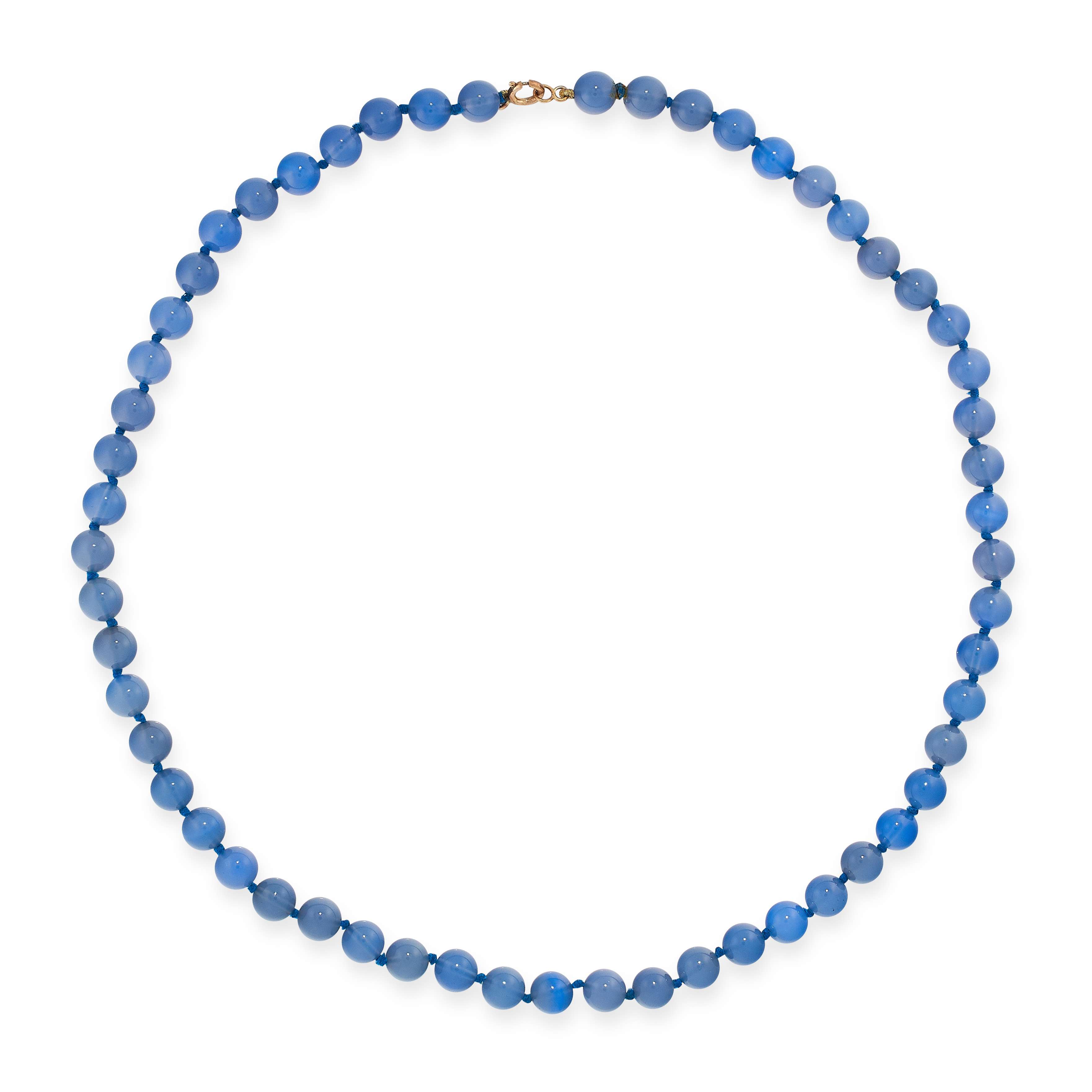 BLUE HARDSTONE BEAD NECKLACE comprising of a single row of blue hardstone beads 9mm in diameter,