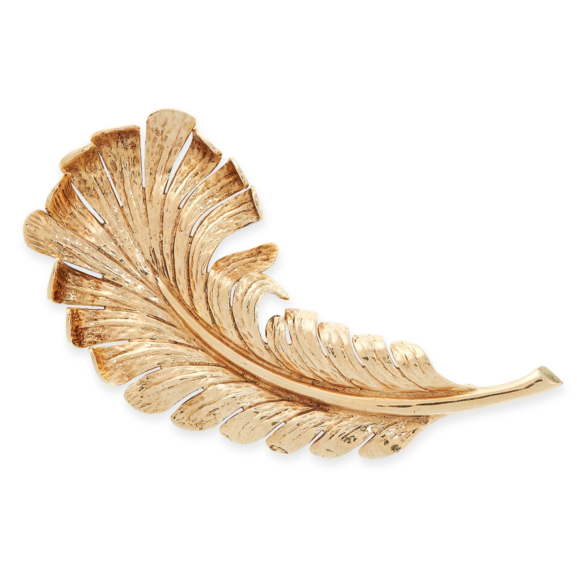 VINTAGE FEATHER BROOCH, CARTIER in the form of a twisted feather with engraved details, signed