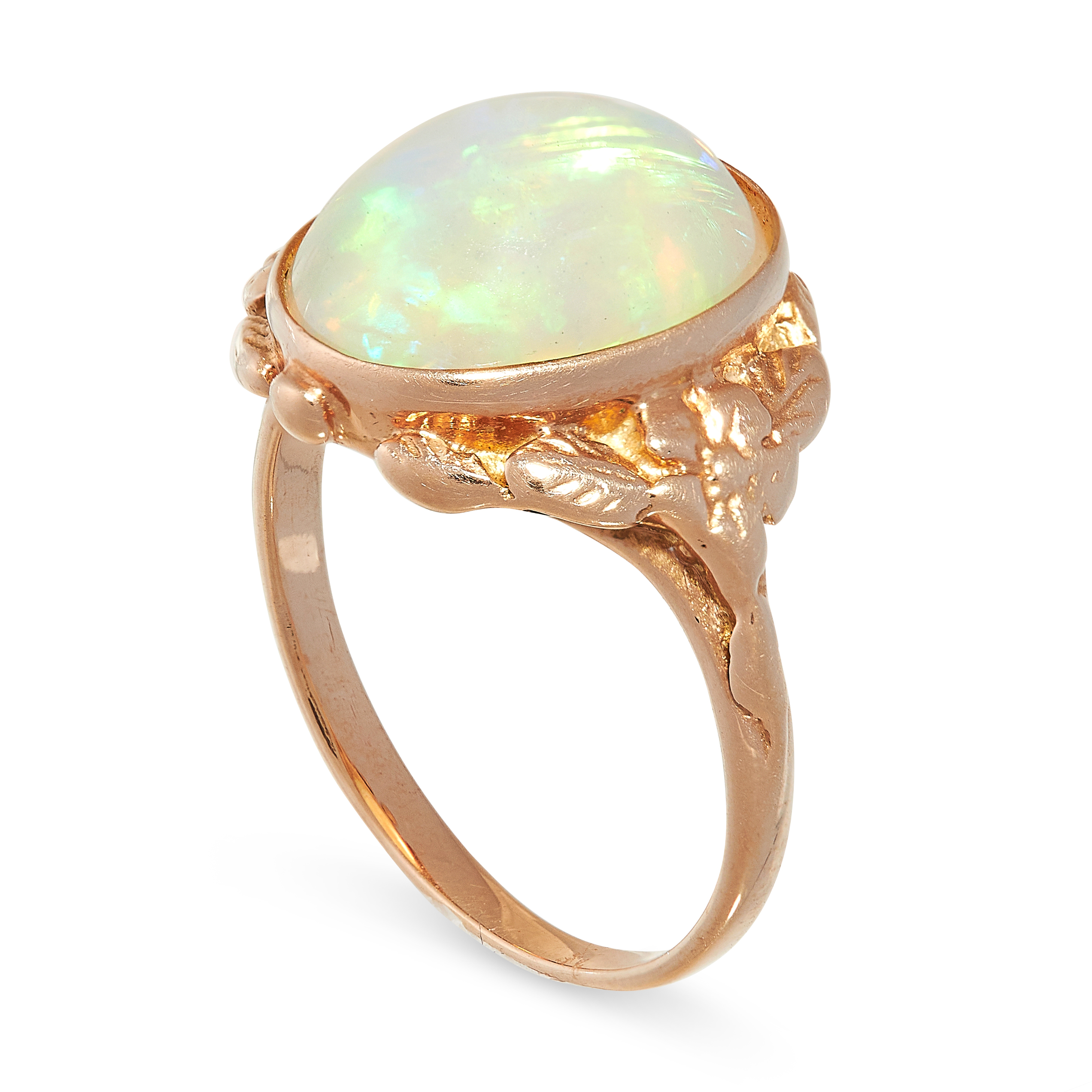 OPAL RING comprising of a cabochon opal of 4.62 carats in a decorated foliate border, unmarked, size - Image 2 of 2