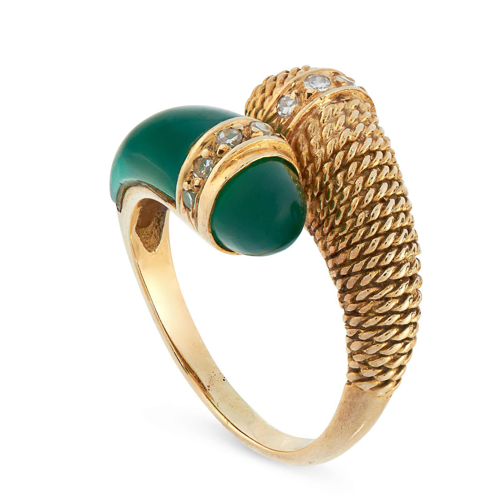 VINTAGE CHRYSOPRASE AND DIAMOND RING, MAUBOUSSIN in 18ct yellow gold, in toi et moi design, set with - Image 2 of 3