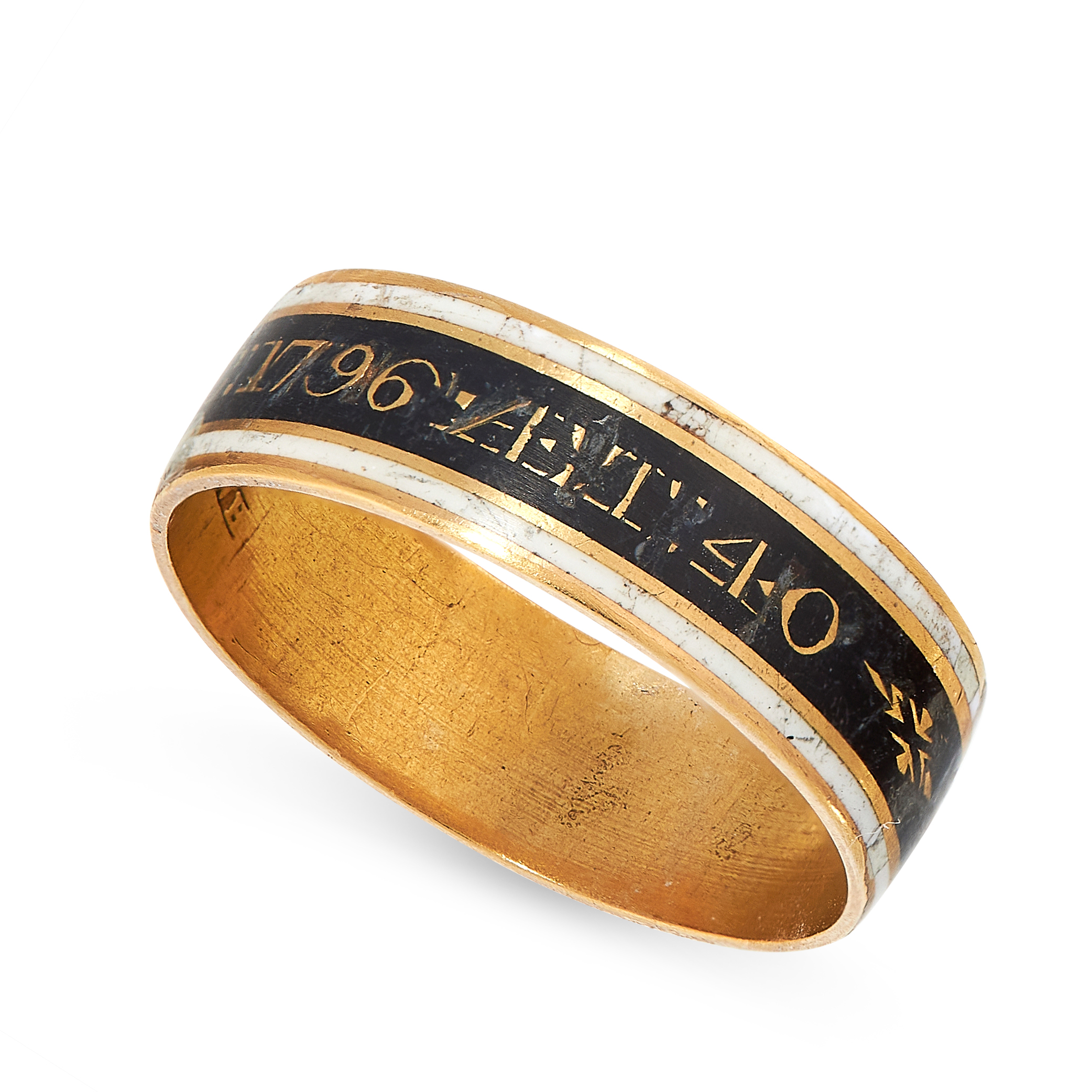 ANTIQUE ENAMEL MOURNING RING CIRCA 1796 in 18ct yellow gold, of band design, set with black and - Image 2 of 2
