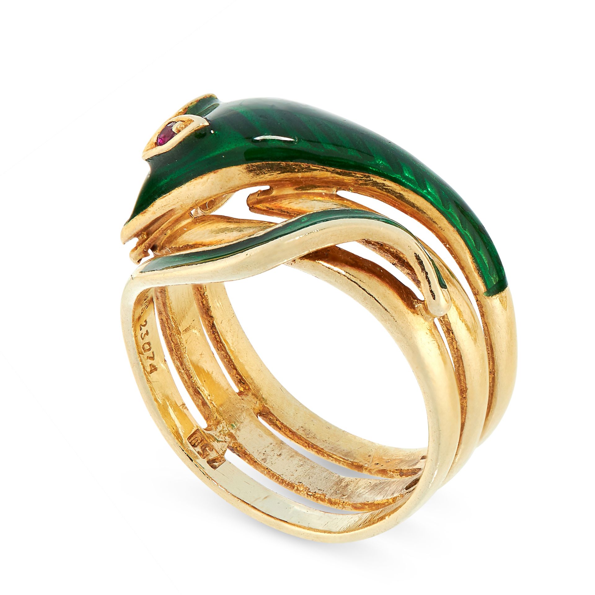 RUBY AND ENAMEL SNAKE RING, MAUBOUSSIN designed as a snake coiled around itself, set with green - Image 2 of 3