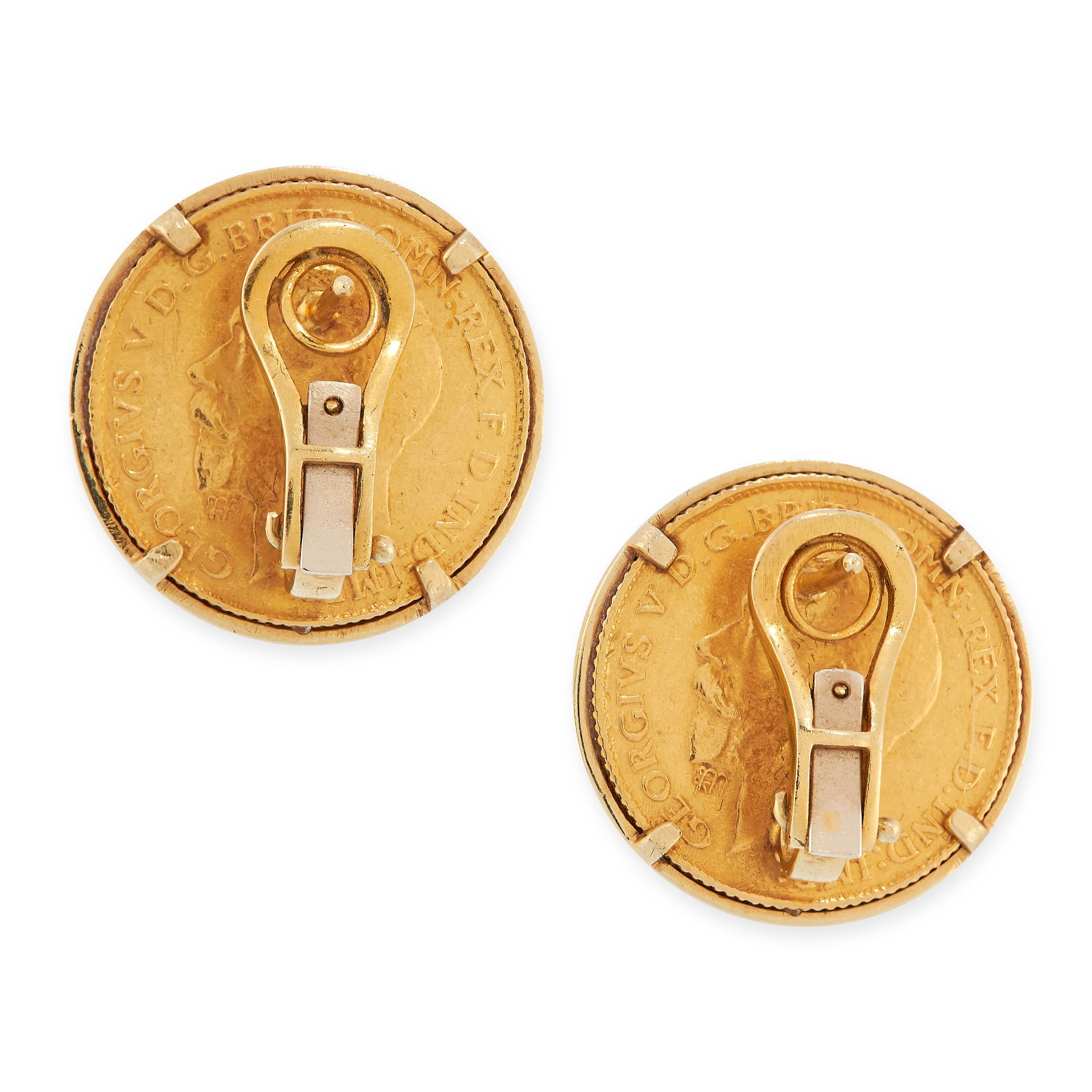 PAIR OF HALF SOVEREIGN AND DIAMOND EARRINGS each comprising of a gold half sovereign coin in a - Image 2 of 2