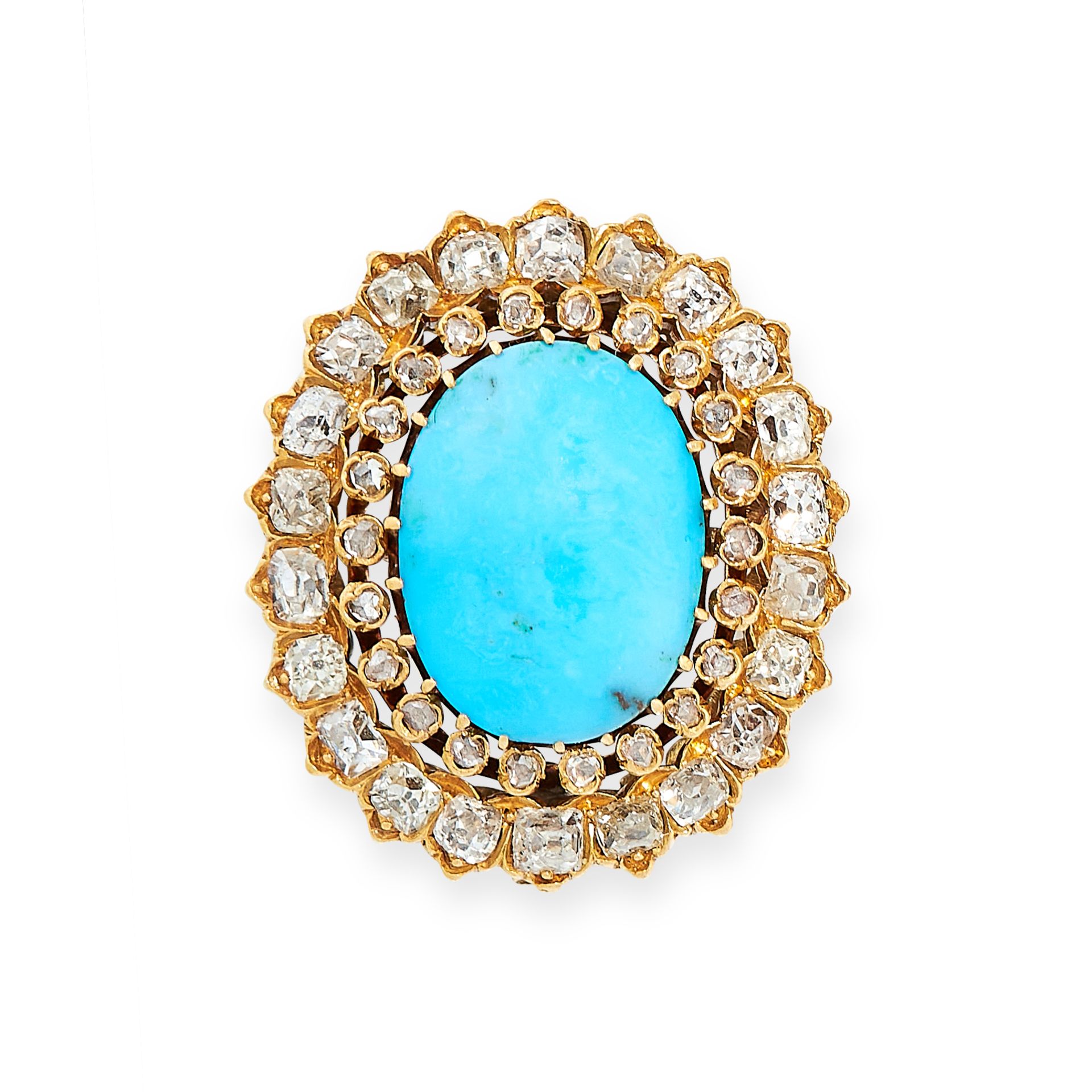 ANTIQUE TURQUOISE AND DIAMOND BROOCH, 19TH CENTURY in yellow gold, set with a cabochon turquoise