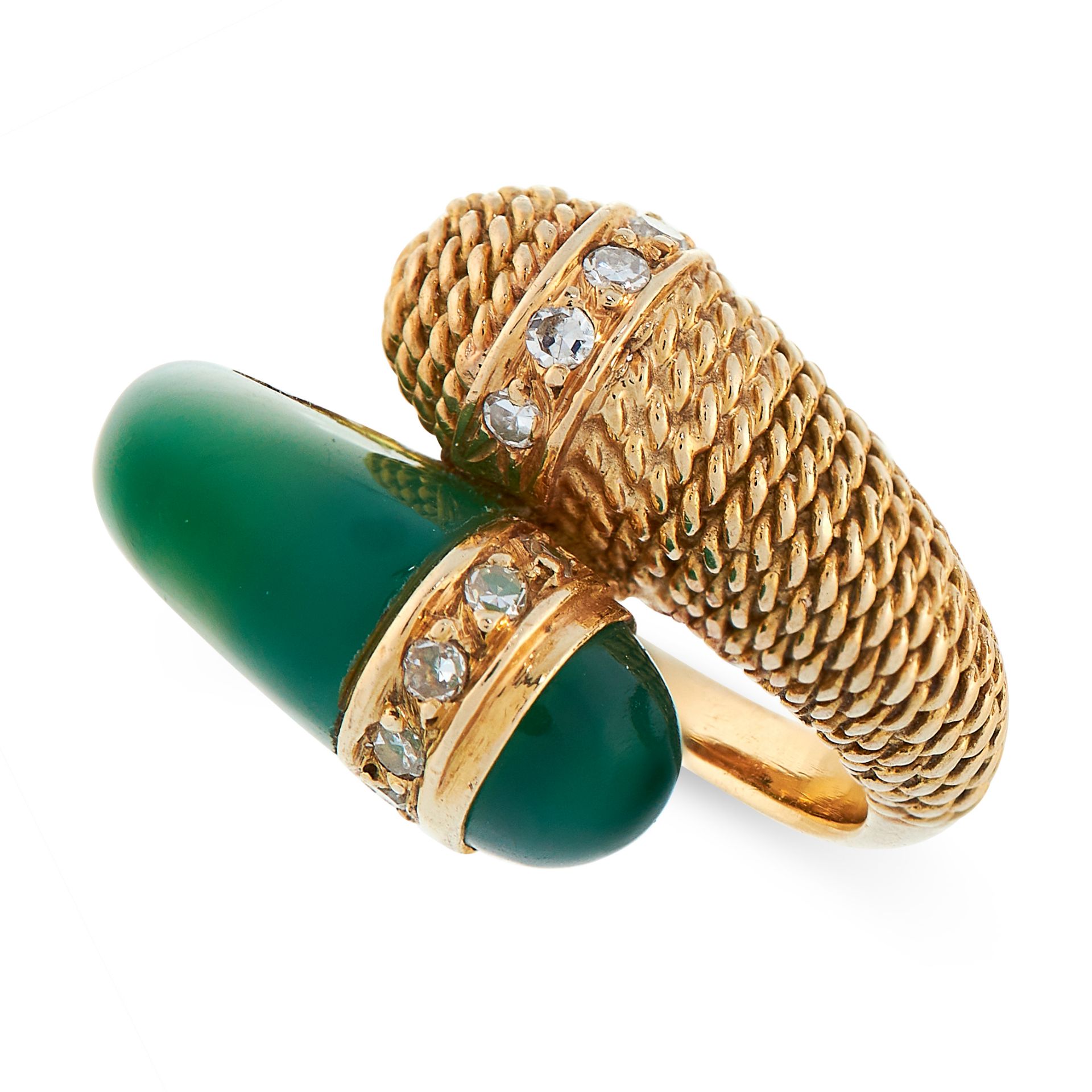 VINTAGE CHRYSOPRASE AND DIAMOND RING, MAUBOUSSIN in 18ct yellow gold, in toi et moi design, set with