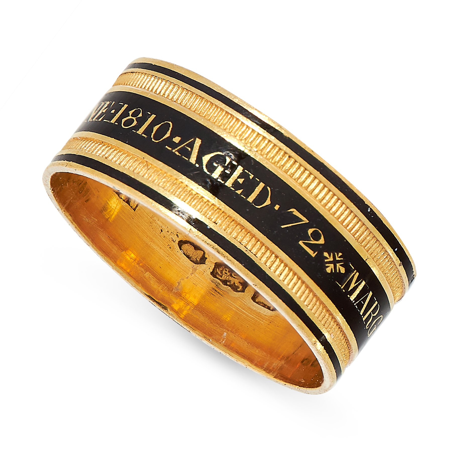 ANTIQUE ENAMEL MOURNING BAND RING, 1810 in 18ct yellow gold, the band decorated all around with - Image 2 of 2