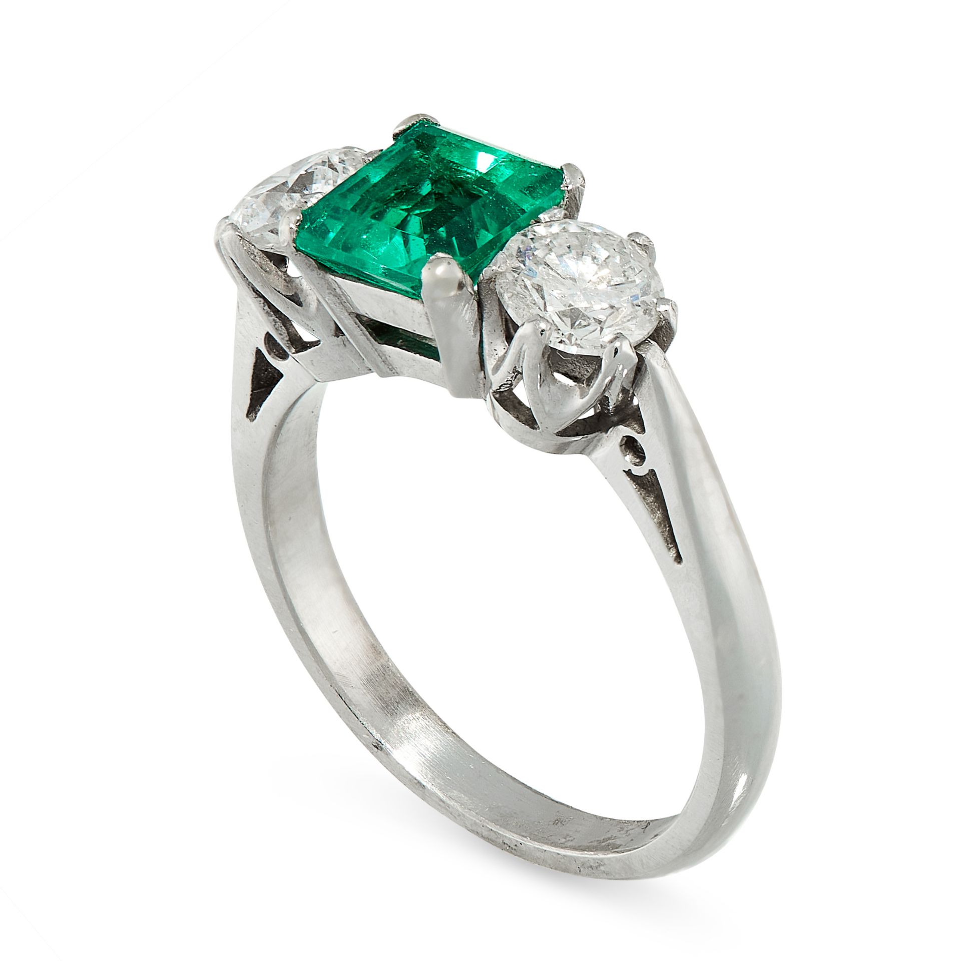 COLOMBIAN EMERALD AND DIAMOND DRESS RING in platinum, set with an emerald cut emerald of 1.33 - Bild 2 aus 2