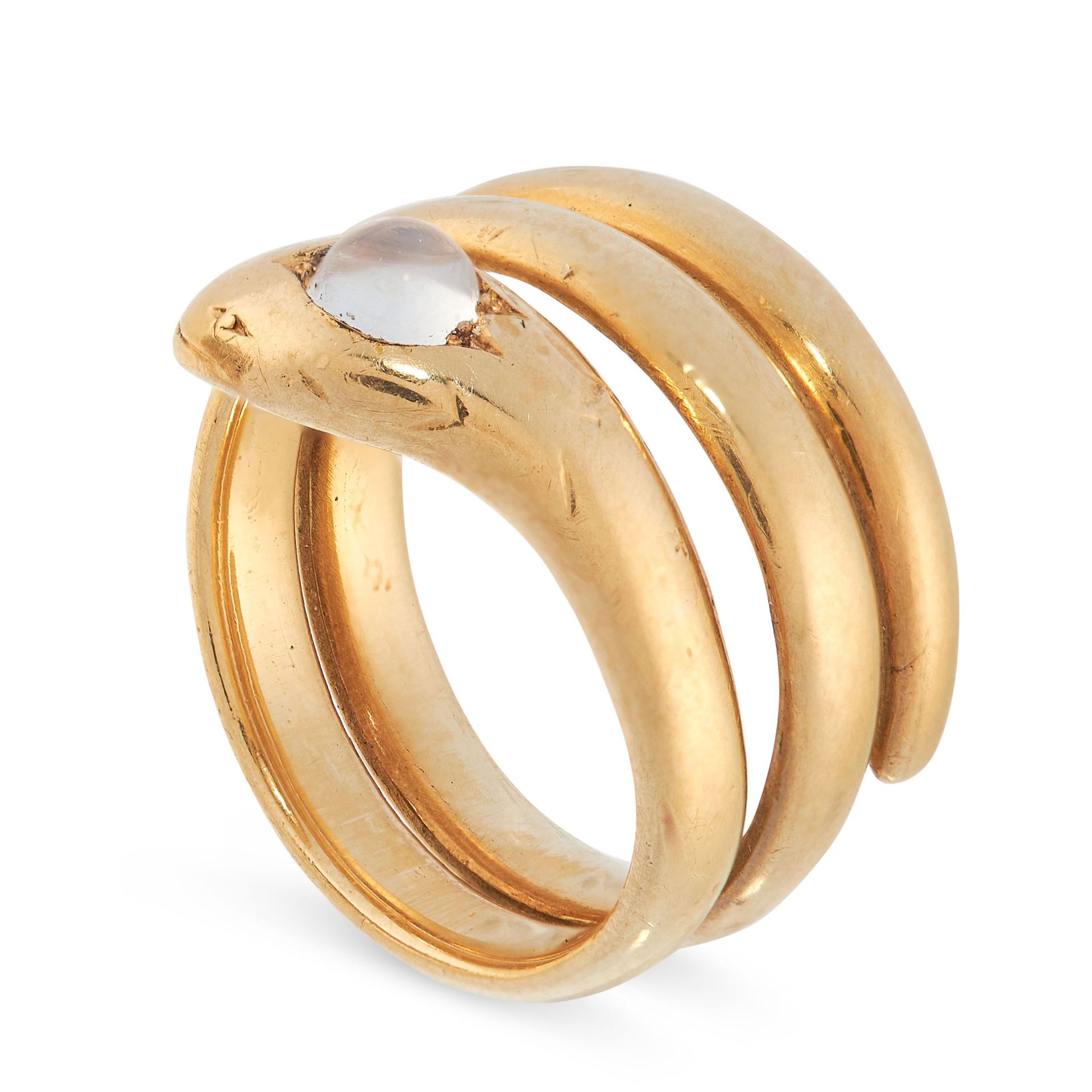 ANTIQUE MOONSTONE SNAKE RING in yellow gold, in the form of a coiled snake, the head set with a - Image 2 of 2