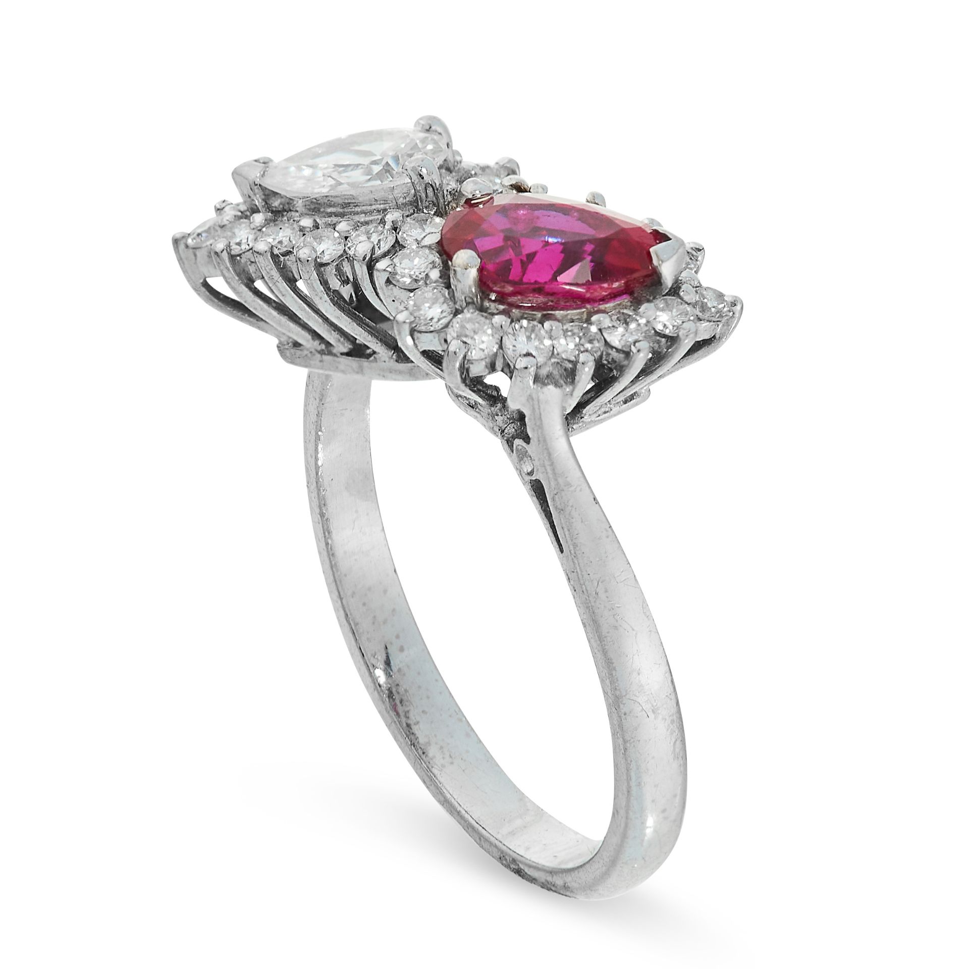 RUBY AND DIAMOND TOI ET MOI RING in 18ct white gold, set alternately with a pear cut ruby of 0.67 - Image 2 of 2