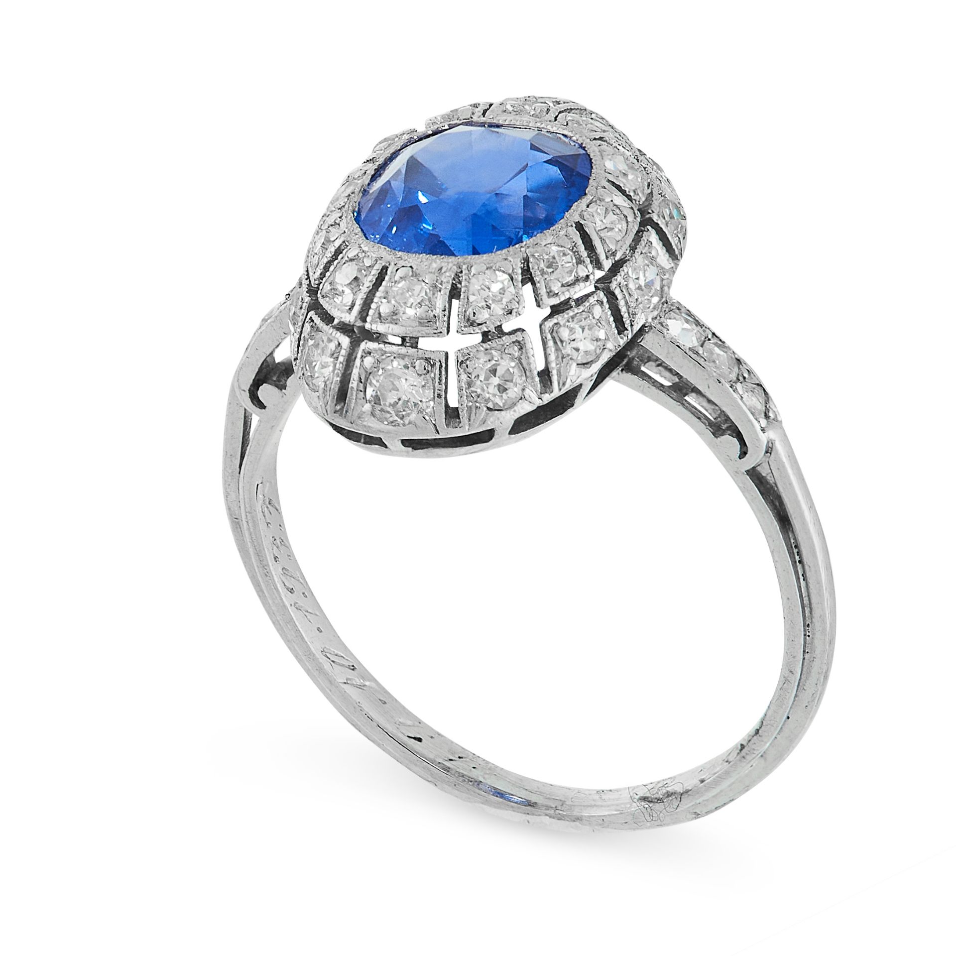 ART DECO CEYLON NO HEAT SAPPHIRE AND DIAMOND RING, 1933 the oval face set with a cushion cut blue - Image 2 of 2