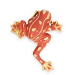 VINTAGE DIAMOND AND ENAMEL FROG BROOCH in 18ct yellow gold, designed as a leaping frog, set with