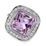 KUNZITE AND DIAMOND RING in 18ct white gold, collet-set with a mixed octagonal cut kunzite of 6.70