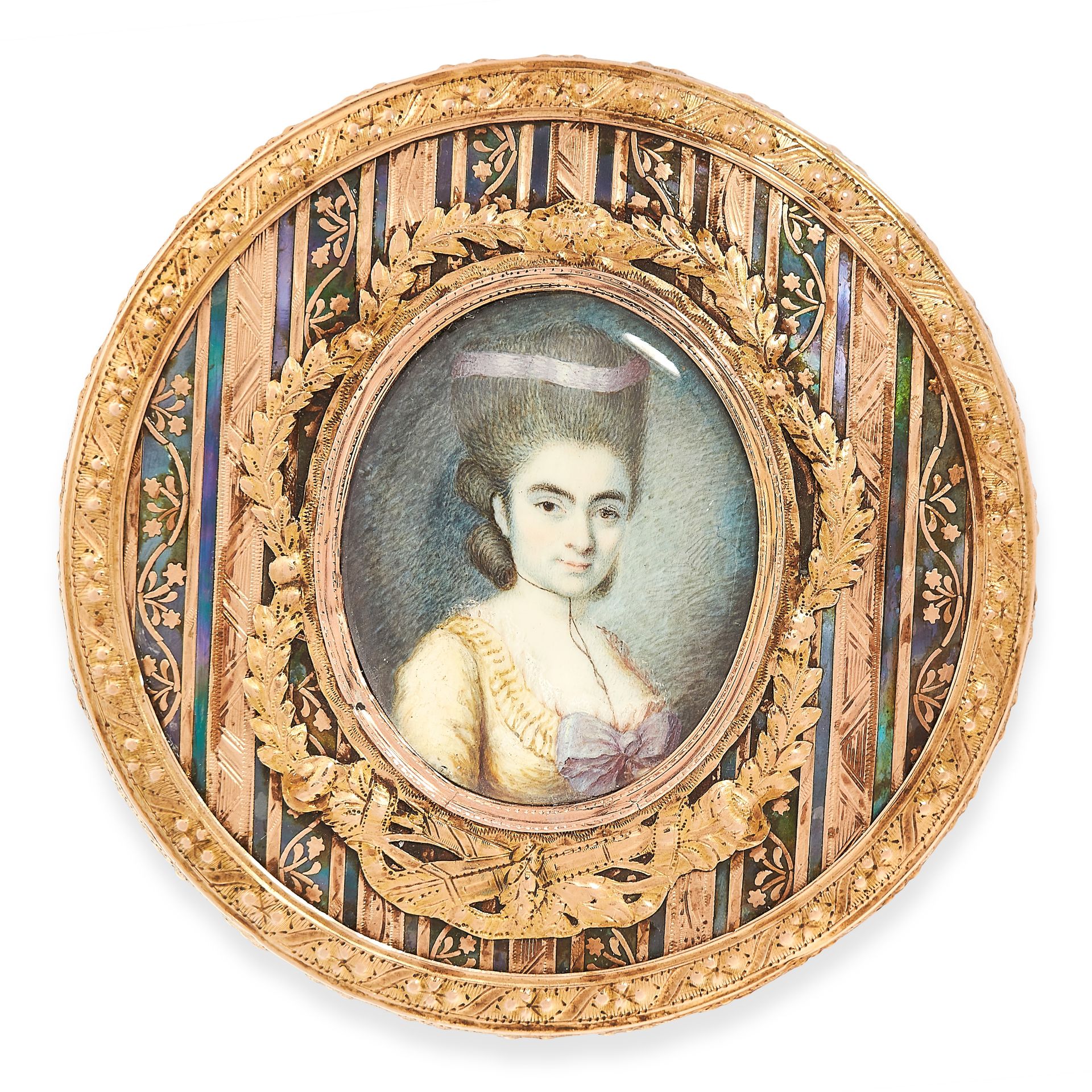 ANTIQUE LOUIS XV TORTOISESHELL AND ABALONE PORTRAIT MINIATURE SNUFF BOX, PARIS 1772 in 18ct yellow