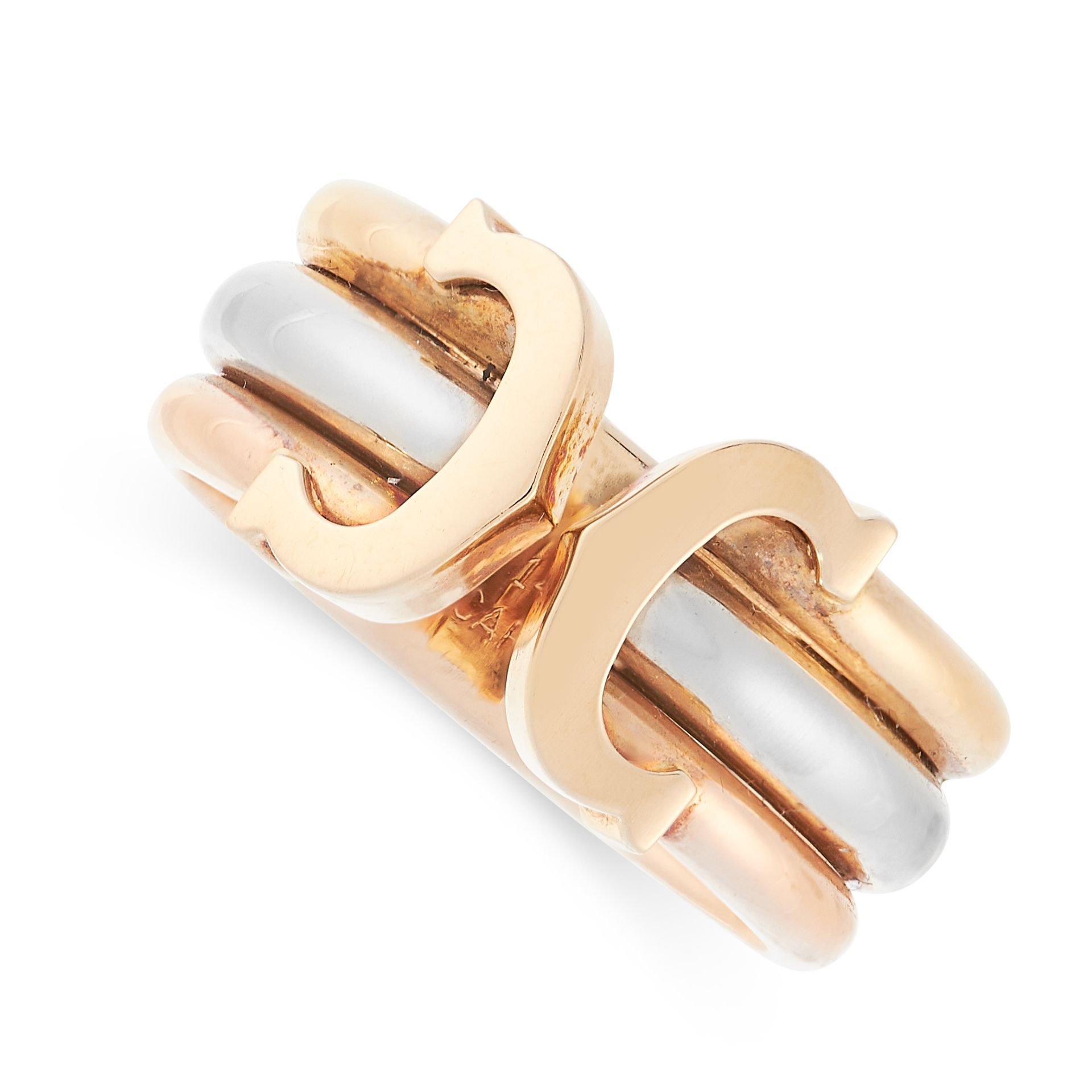 C DE CARTIER TRINITY RING, CARTIER in 18ct white, yellow and rose gold, formed of a reeded band in