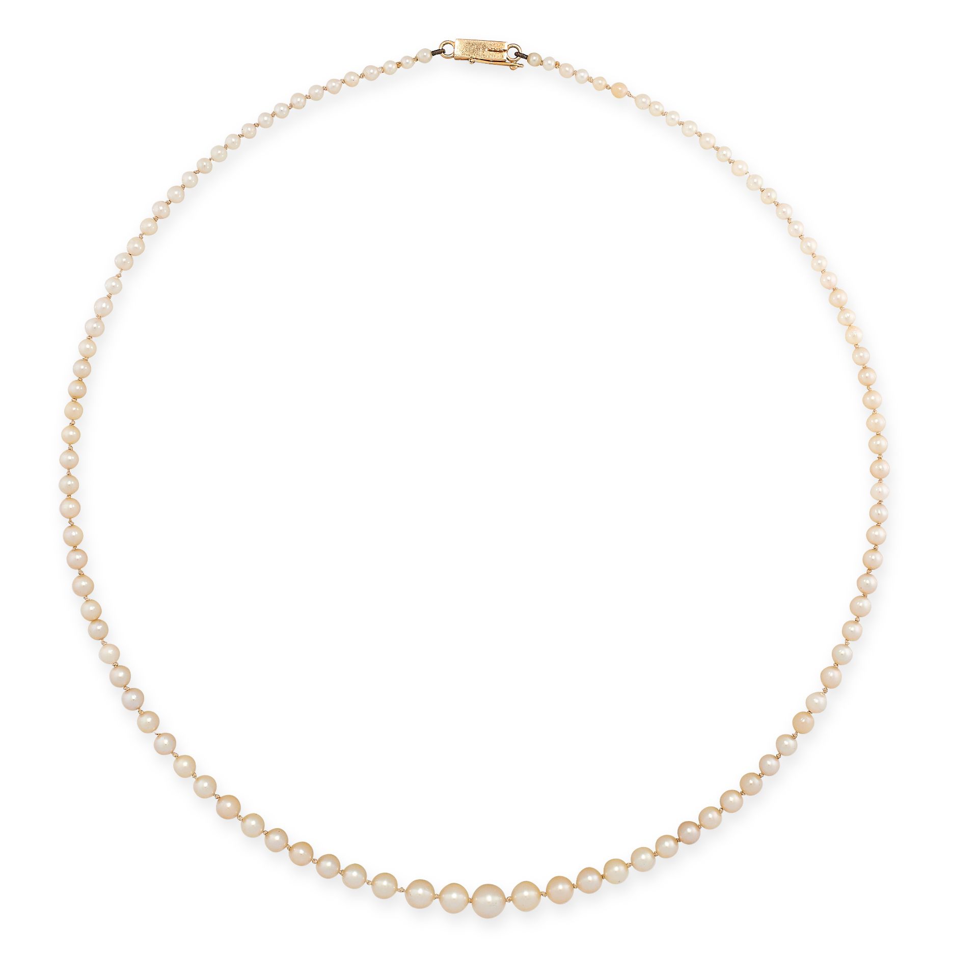 PEARL NECKLACE comprising of a single row of pearls ranging from 2.6mm-6.2mm in diameter, stamped