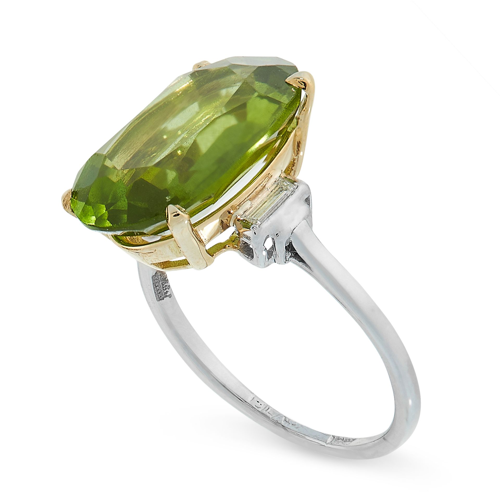 PERIDOT AND DIAMOND RING in platinum and 18ct yellow gold, set with an oval cut peridot of 7.98 - Image 2 of 2