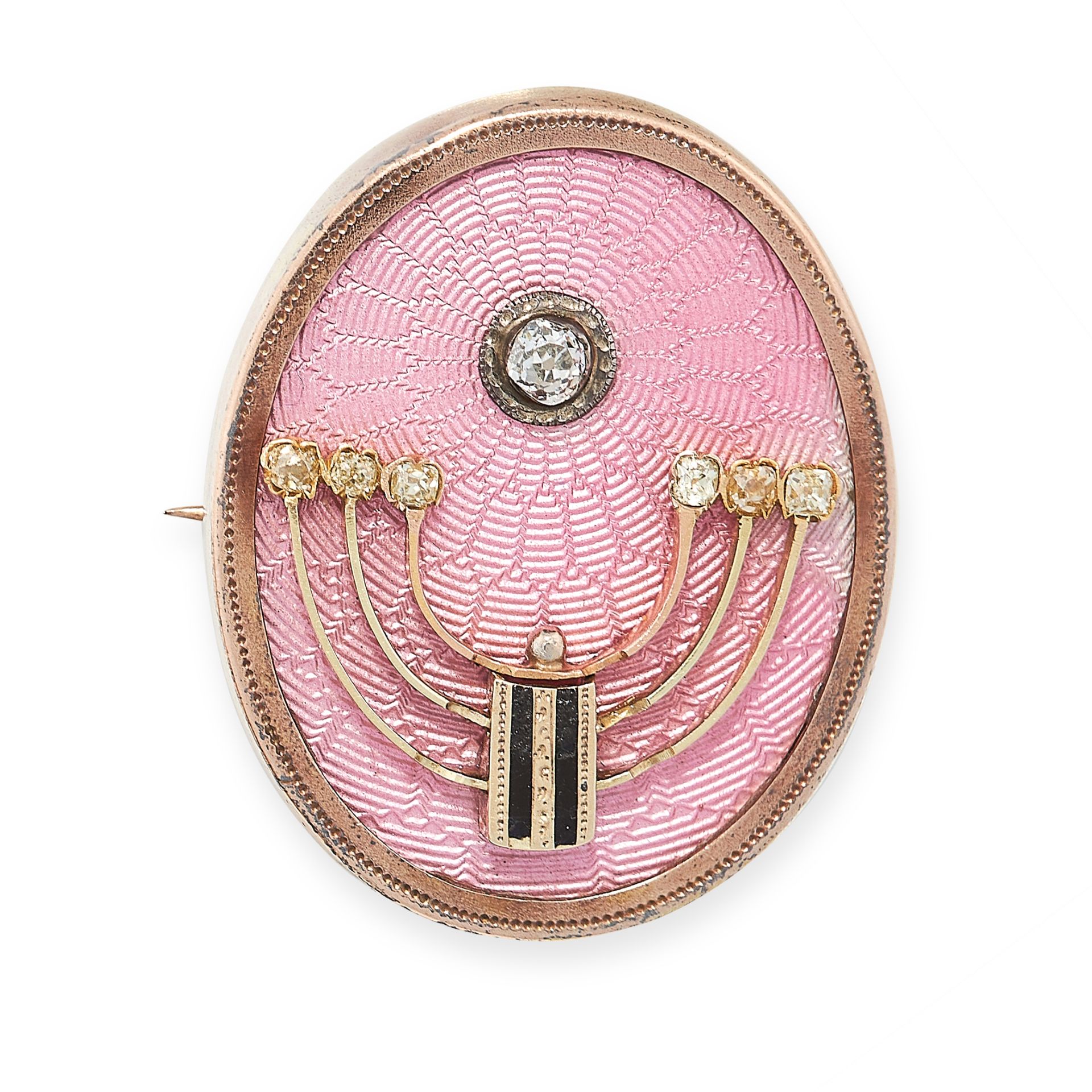 ANTIQUE RUSSIAN ENAMEL AND DIAMOND BROOCH, HAHN 1899-1908 in 14ct yellow gold, of oval form,