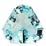 UNMOUNTED AQUAMARINE of fancy shaped triangular step cut, weighing 58.1 carats.