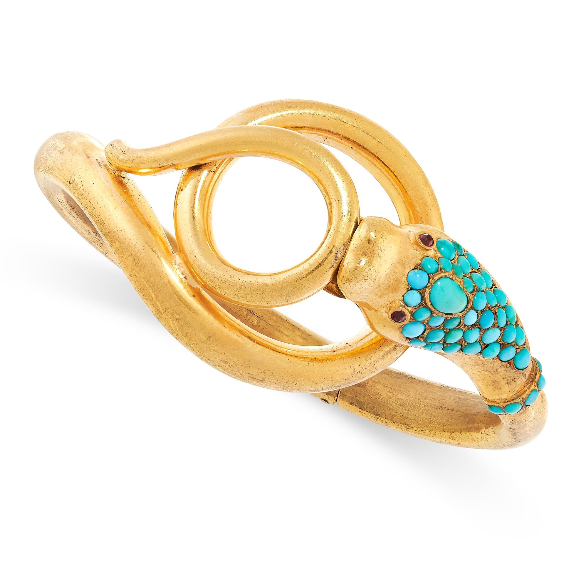 ANTIQUE TURQUOISE SNAKE BANGLE, 19TH CENTURY designed as the body of a snake coiled around on