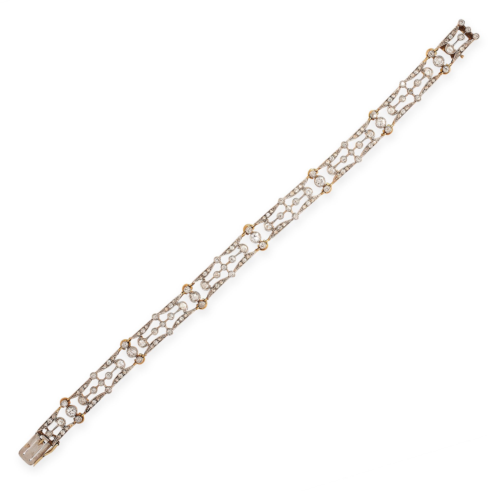 ART DECO DIAMOND BRACELET, EARLY 20TH CENTURY in yellow gold and platinum, formed of bevelled