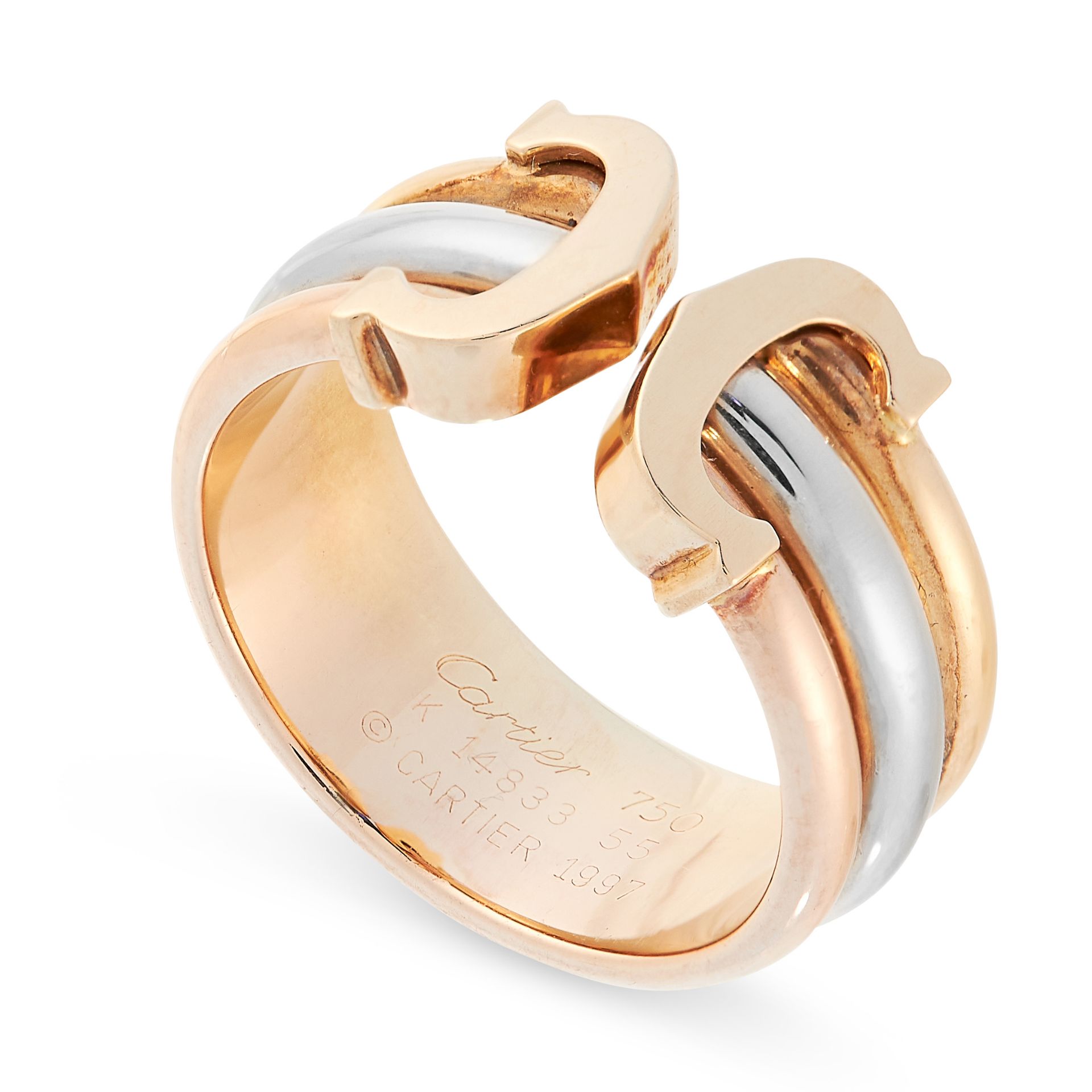 C DE CARTIER TRINITY RING, CARTIER in 18ct white, yellow and rose gold, formed of a reeded band in - Bild 2 aus 2