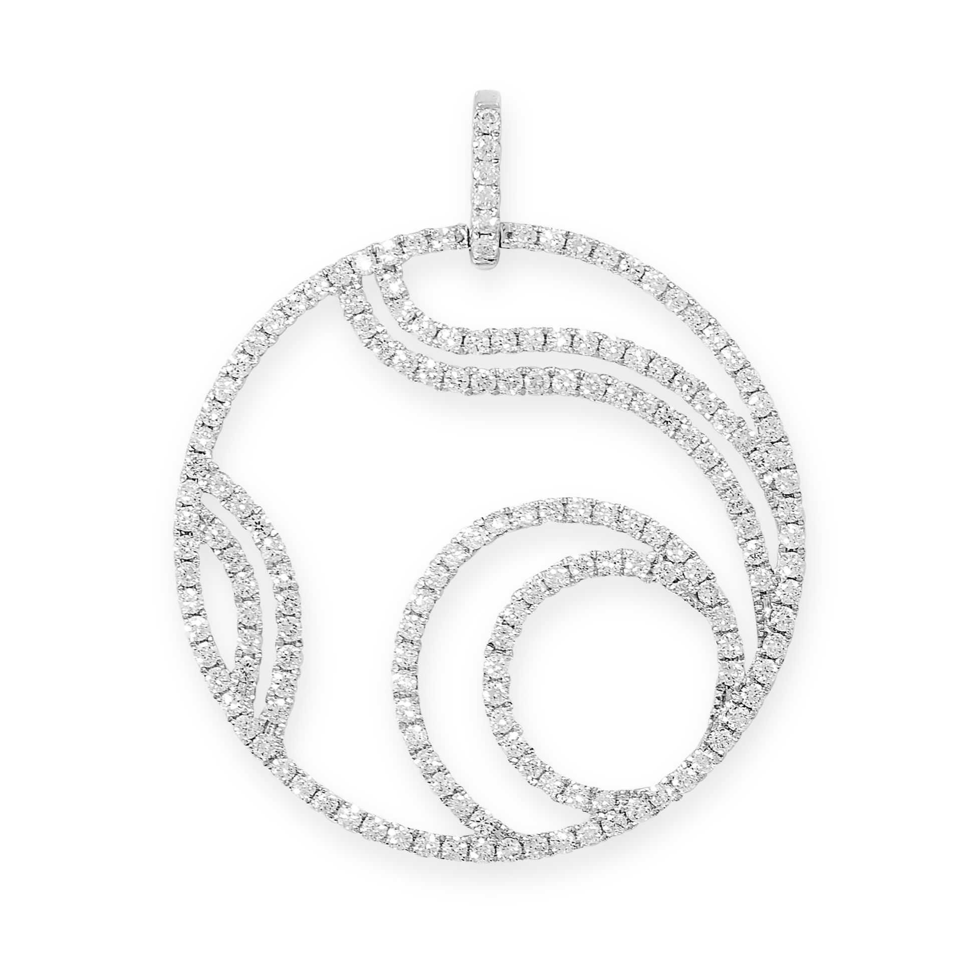 DIAMOND PENDANT in 18ct white gold, the openwork body with circular and swirling designs, jewelled