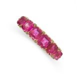 ANTIQUE BURMA NO HEAT RUBY AND DIAMOND RING in 18ct yellow gold, set with six graduated cushion