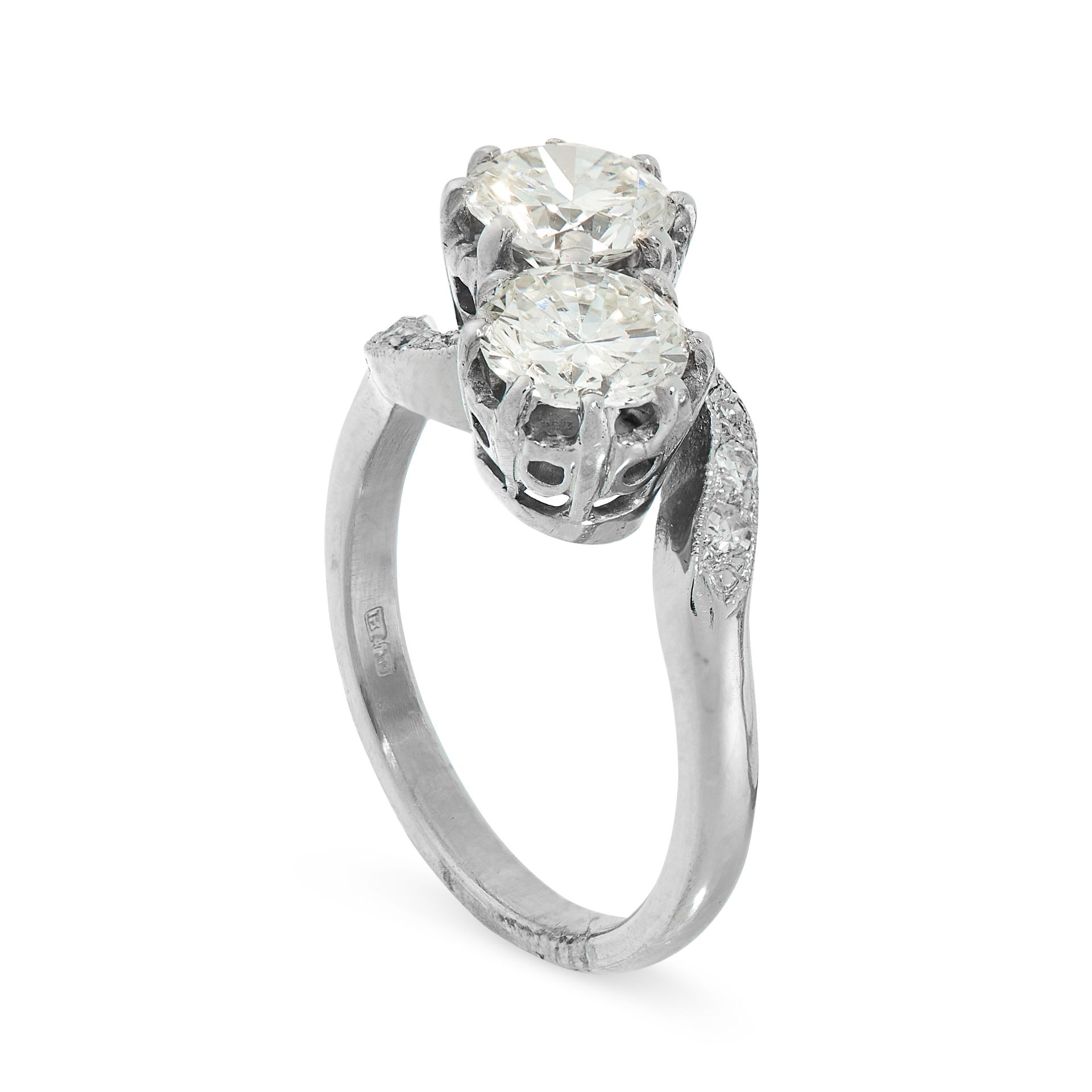 DIAMOND TOI ET MOI RING, BOODLES in platinum, set with two round cut diamonds of 0.70 and 0.68 - Bild 2 aus 2