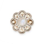 ANTIQUE MOONSTONE, PEARL AND DIAMOND MAN IN THE MOON BROOCH, CIRCA 1900 in yellow gold and platinum,