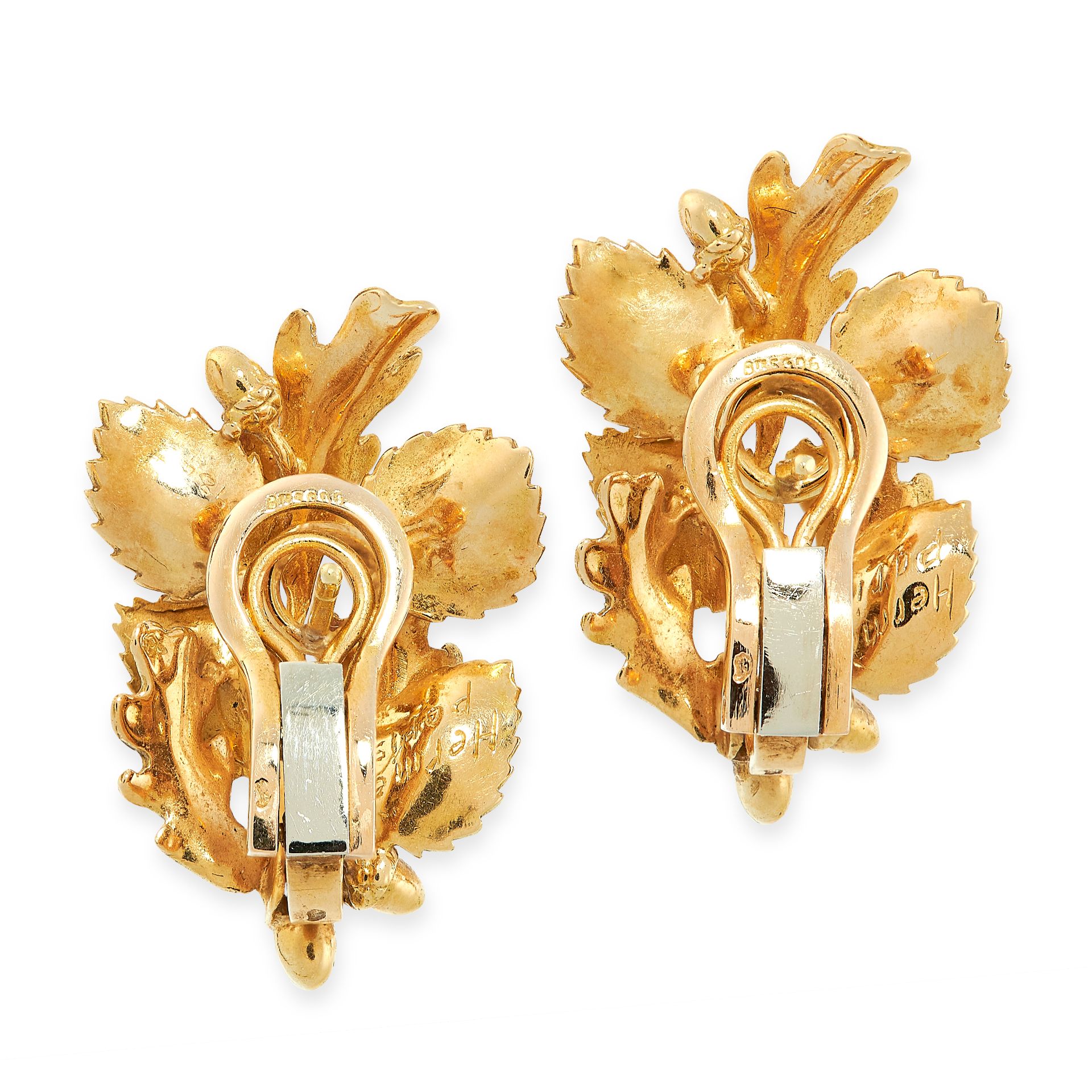 A PAIR OF VINTAGE EARRINGS, HERMES in 18ct yellow gold, each designed as a spray of oak leaves, - Image 2 of 2