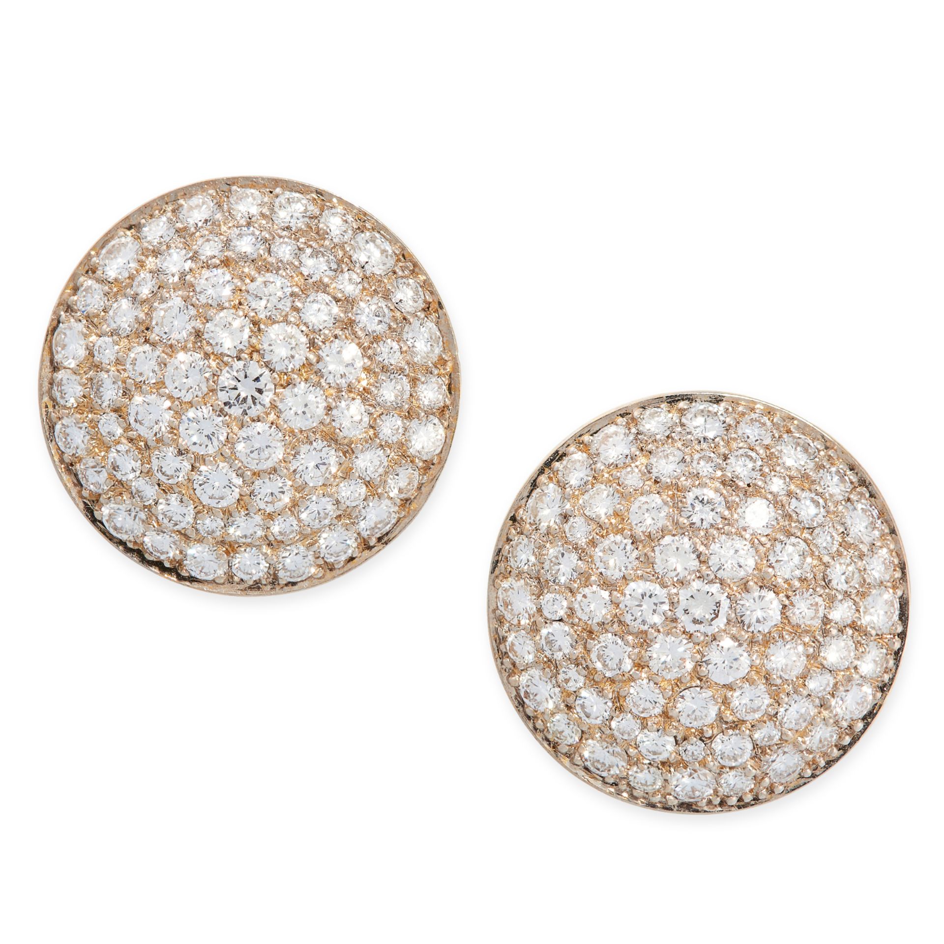 A PAIR OF DIAMOND CLIP EARRINGS in 18ct yellow gold, each of circular design, set allover with round