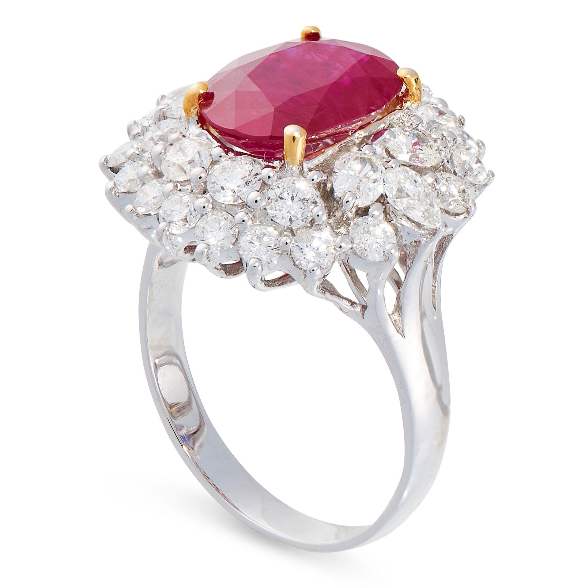 A BURMESE RUBY AND DIAMOND RING in 18ct white gold, set with a cushion cut ruby of 4.16 carats, - Image 2 of 2