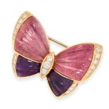 AN AMETHYST AND PINK TOURMALINE BUTTERFLY BROOCH, VAN CLEEF AND ARPELS in 18ct yellow gold, in the