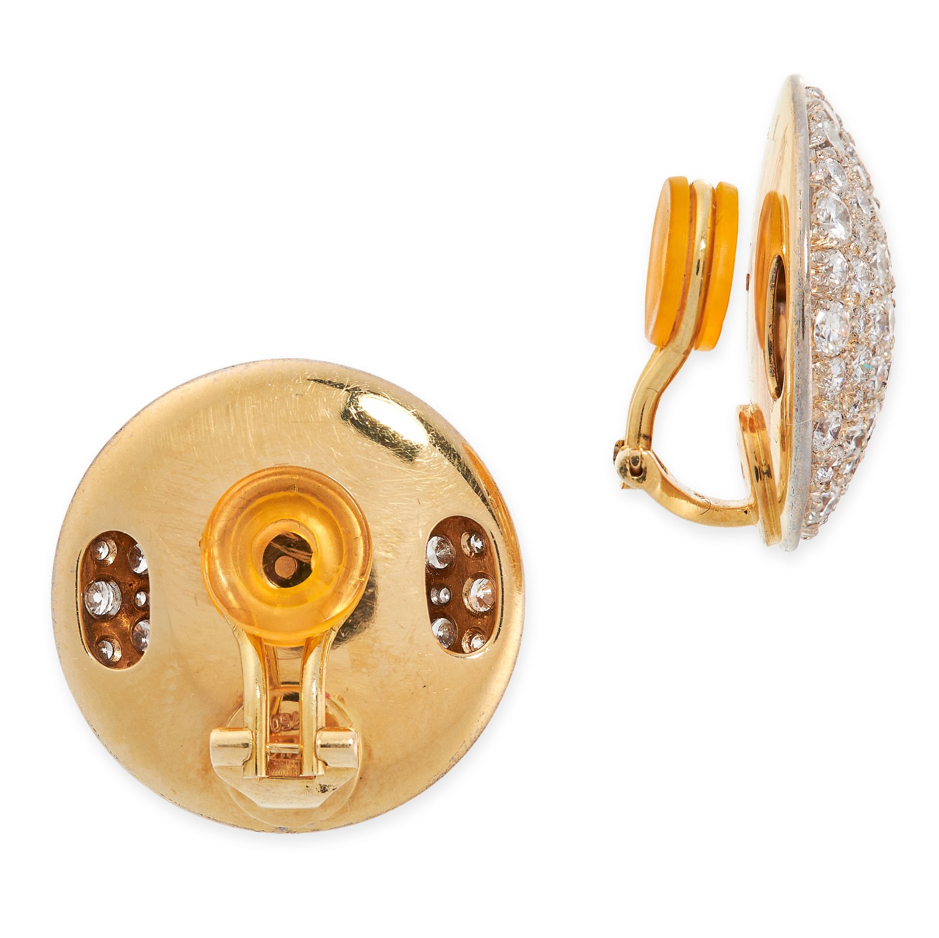 A PAIR OF DIAMOND CLIP EARRINGS in 18ct yellow gold, each of circular design, set allover with round - Image 2 of 2