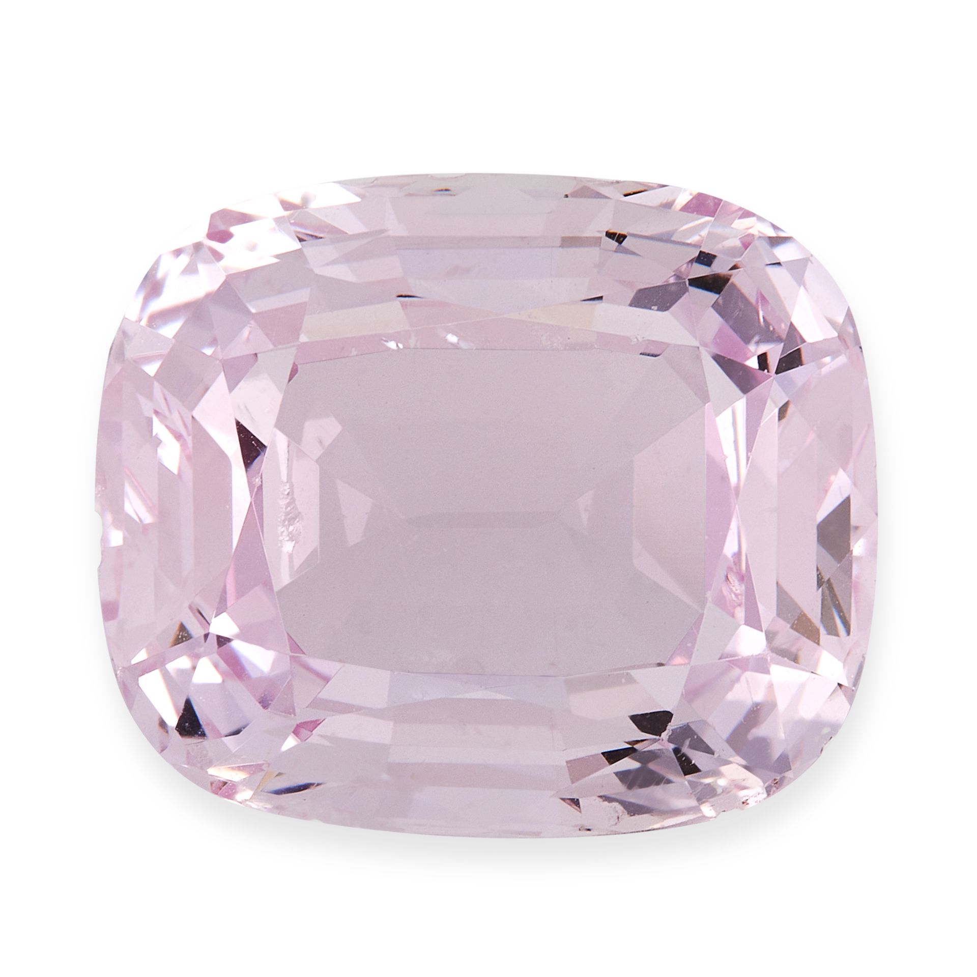 AN UNMOUNTED PINK TOPAZ of 21.35 carats, cushion cut, 17.7mm, 4.07g.