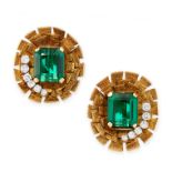 A PAIR OF VINTAGE GREEN TOURMALINE AND DIAMOND CLIP EARRINGS, ANDREW GRIMA 1970s in 18ct yellow